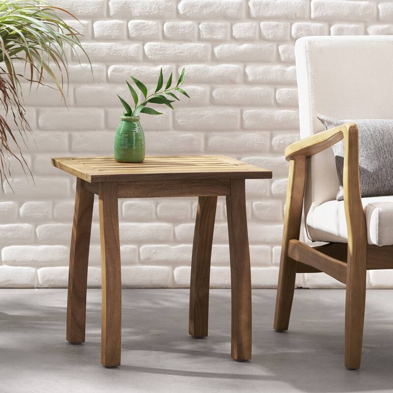 SELMA Acacia wood Accent Side Table in Natural Stained, Weather-Resistant Rectangular End Table - Natural Stained