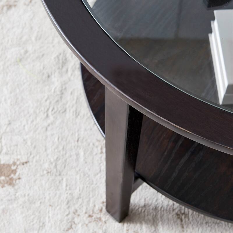 black coffee table with shelf,glass top