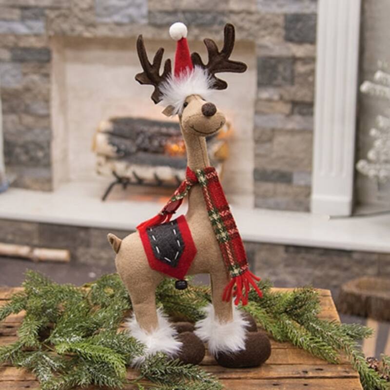 Standing Smiling Reindeer with Plaid Scarf Christmas Decor - 15.75” x 7.5”