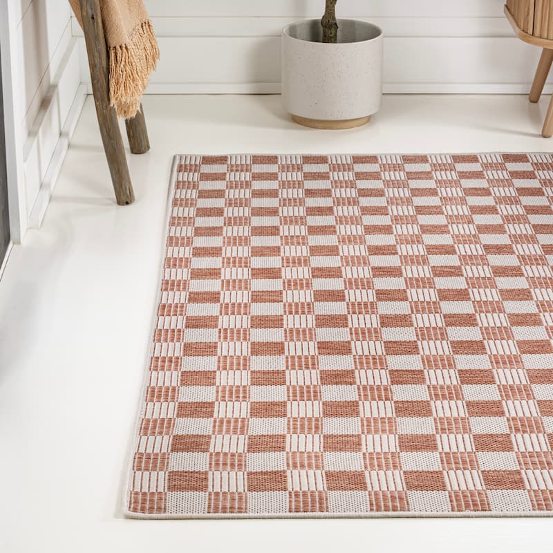 JONATHAN Y Maribel Traditional Cottage Checkerboard Green/Cream Indoor/Outdoor Area Rug
