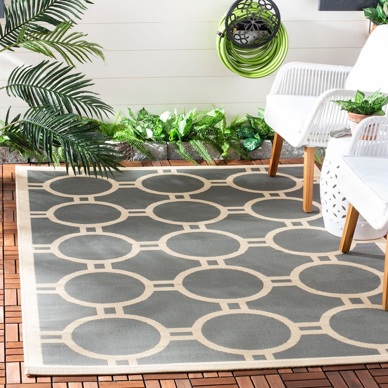SAFAVIEH Courtyard Sweta Indoor/ Outdoor Waterproof Patio Backyard Rug - 2'7" x 5' - Anthracite/Beige