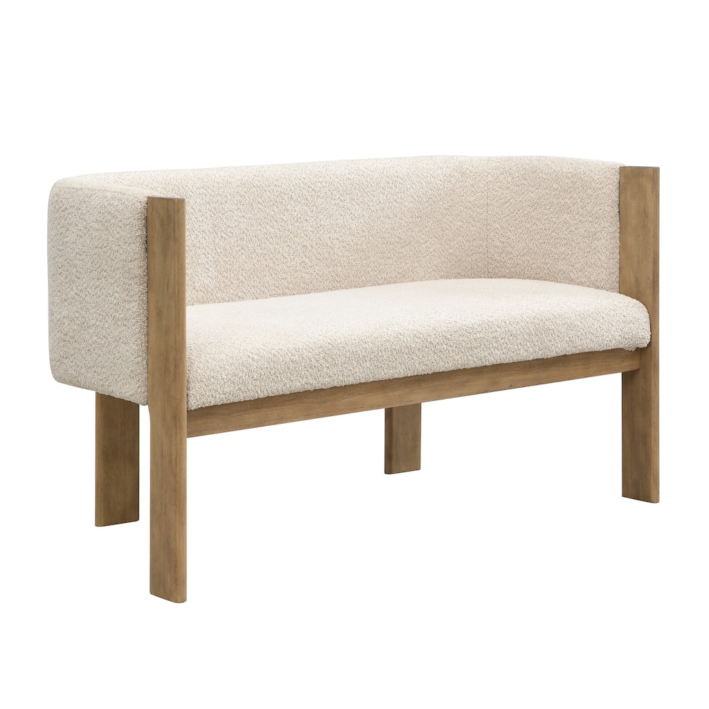 Simple Loveseat Natural Ash Sofa Couch with Track Armrests, 2-Seater Settee Sofa Couch with Wood Legs