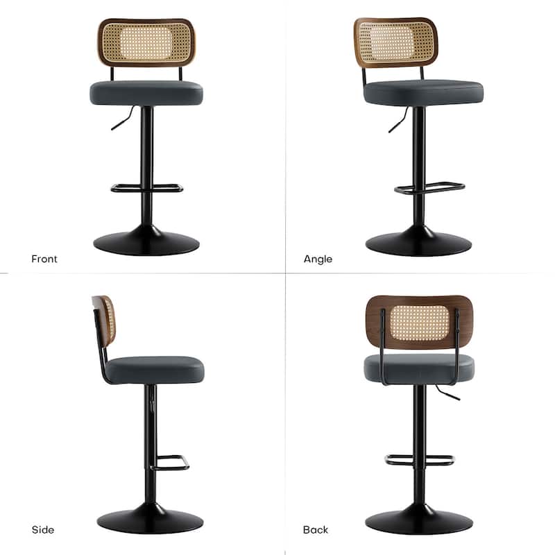 Adjustable Height Swivel Bar Stools with Back and Footrest - 17.7"W x 15.75"D x 35"-42.9"H