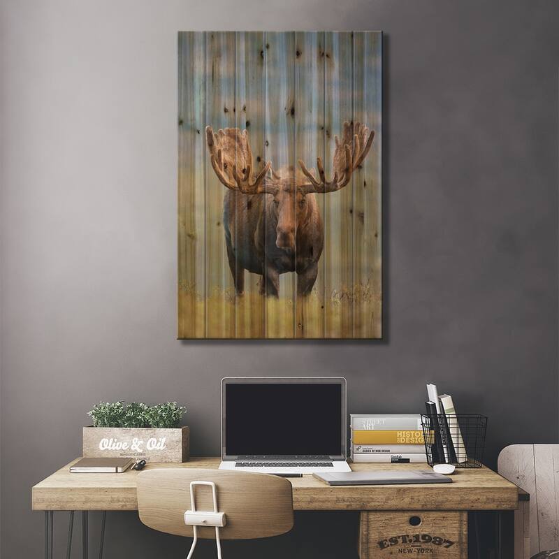Bull Moose On The Tundra, Denali National Park & Preserve, Alaska, USA Print On Wood by Hugh Rose - Multi-Color