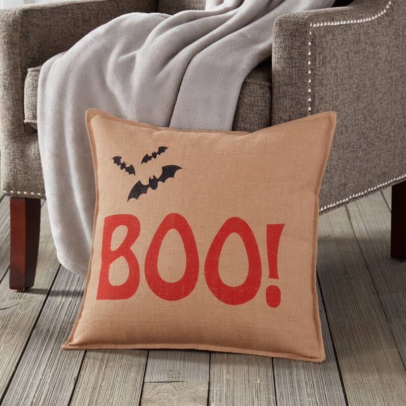 Boo. Burlap 20-inch Pillow - Polyester - Accent - Single