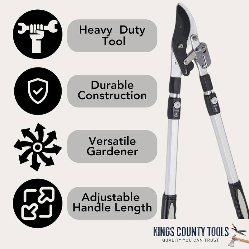 Tree Trimmer Loppers - Double Ratcheting Bypass Pruners - Extendable 26" - 40" Long Handles - by Kings County Tools