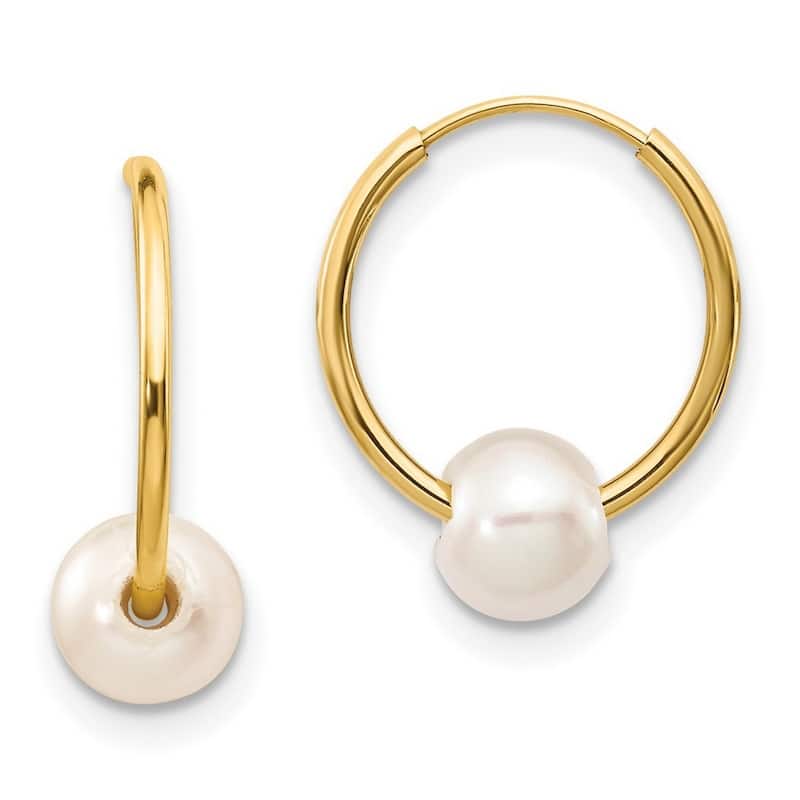 Curata 14k Yellow Gold 5-6mm White Freshwater Cultured Pearl Endless Hoop Earrings (16.5x12mm)