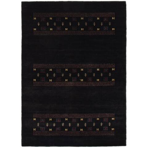 ECARPETGALLERY Hand Loomed Gabbeh Luribaft Black Wool Rug - 5'7 x 8'6