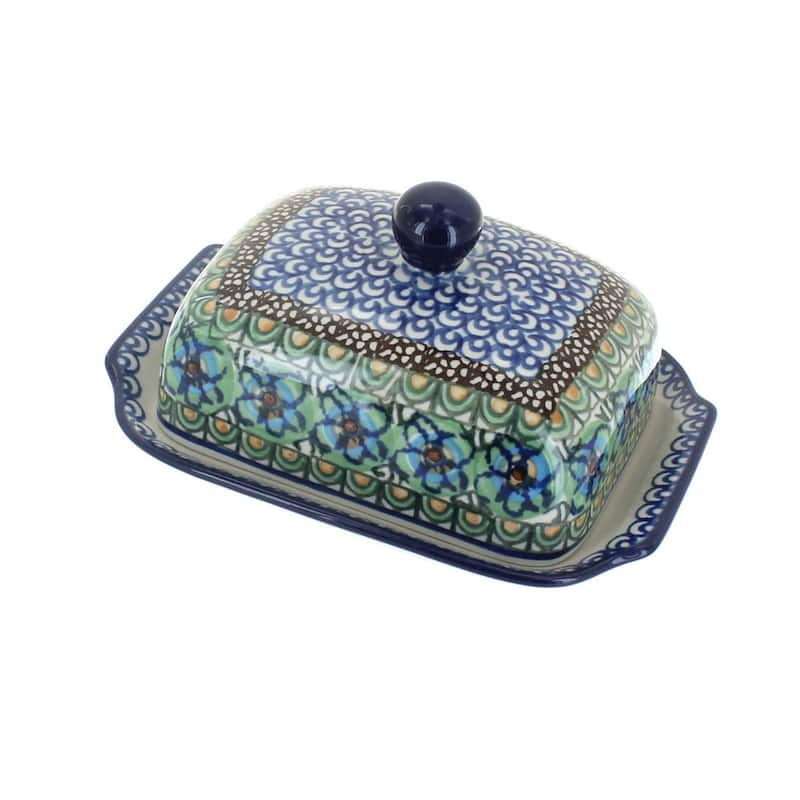 Blue Rose Polish Pottery 295 Ceramika Artystyczna Butter Dish - Mardi Gras