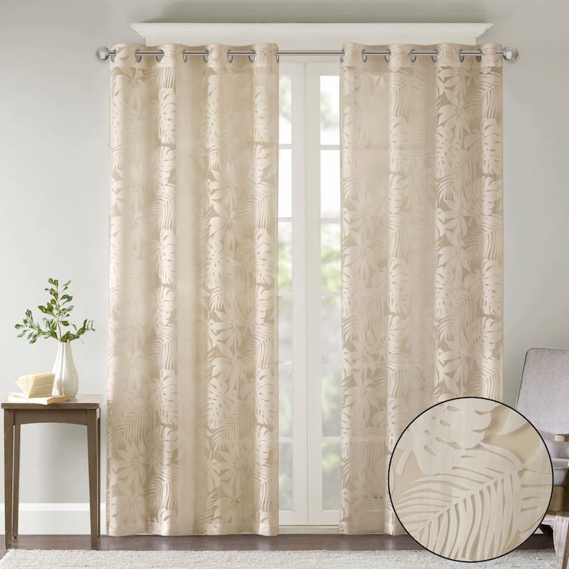 Madison Park Kauna Palm Leaf Burnout Window Curtain Sheer