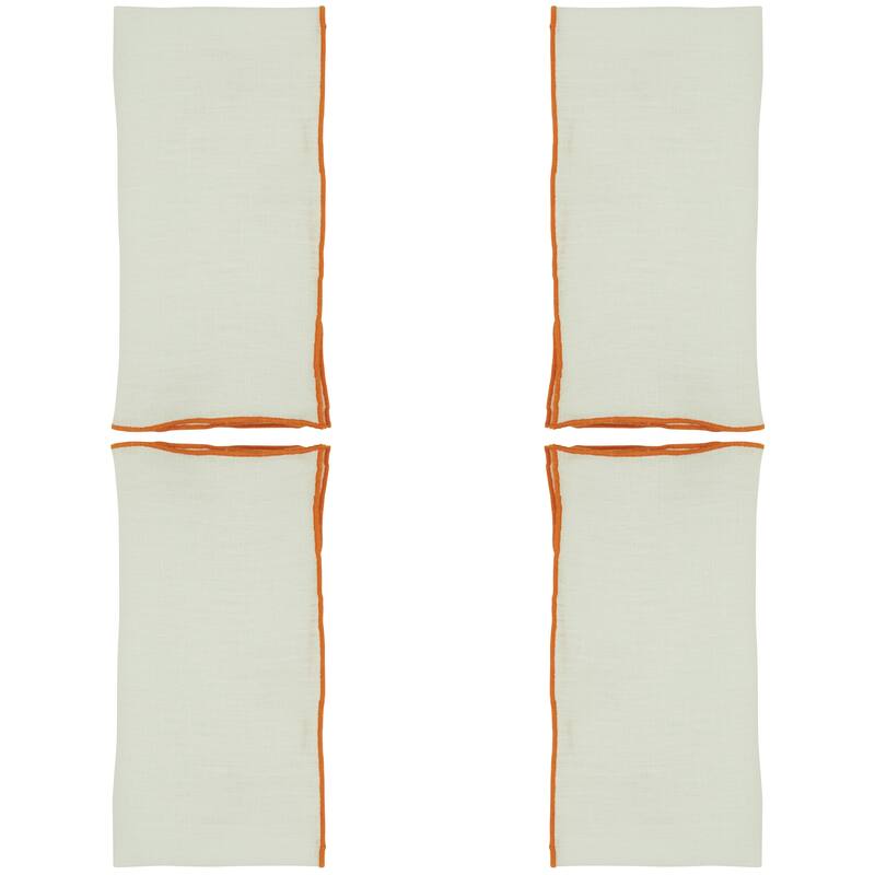 Stonewashed Linen Napkins With Stitched Border Design (Set of 4)