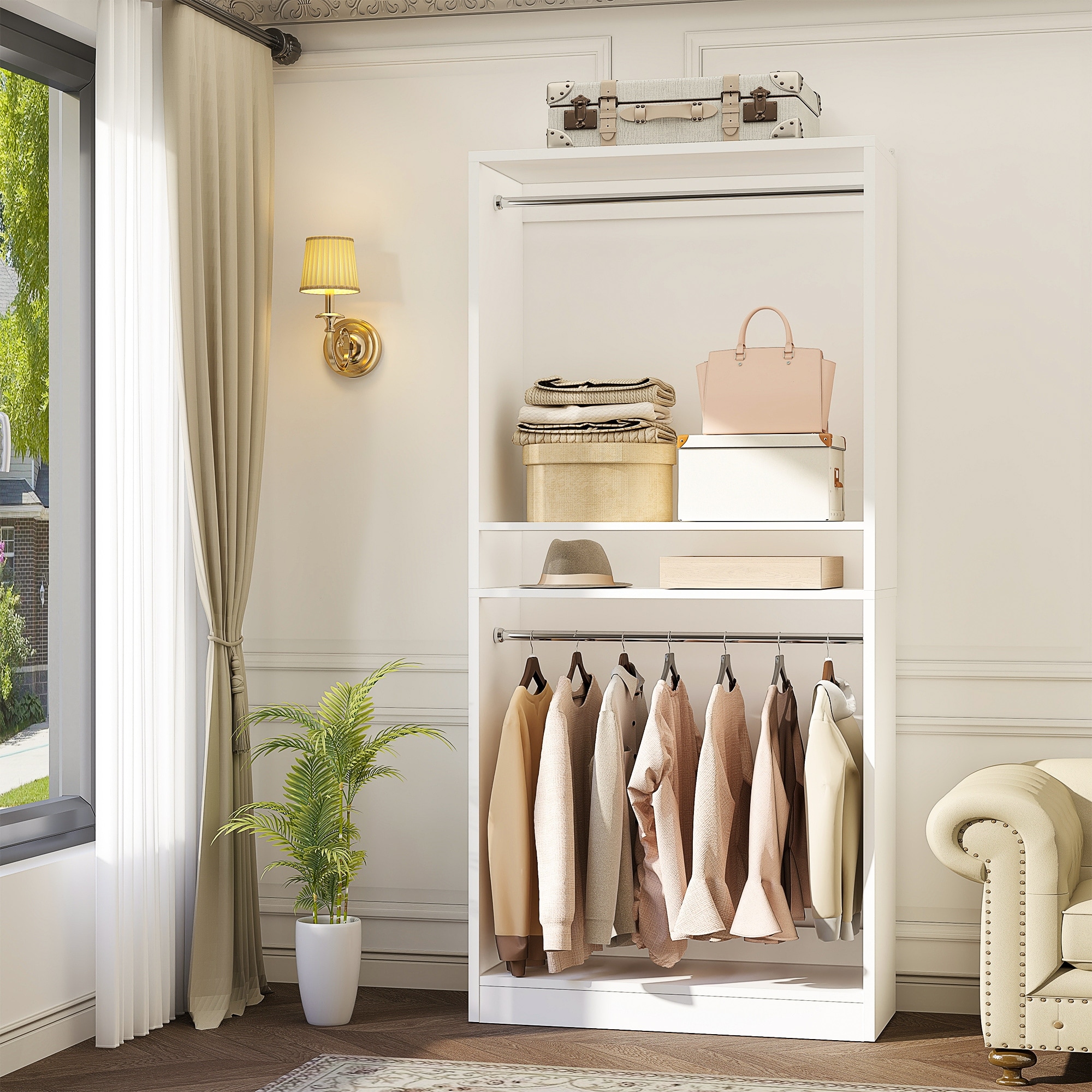 Cimly 36'' W Freestanding Closet System with 2 Hanging Rods, Closet Organizer with 2 Adjustable Shelves