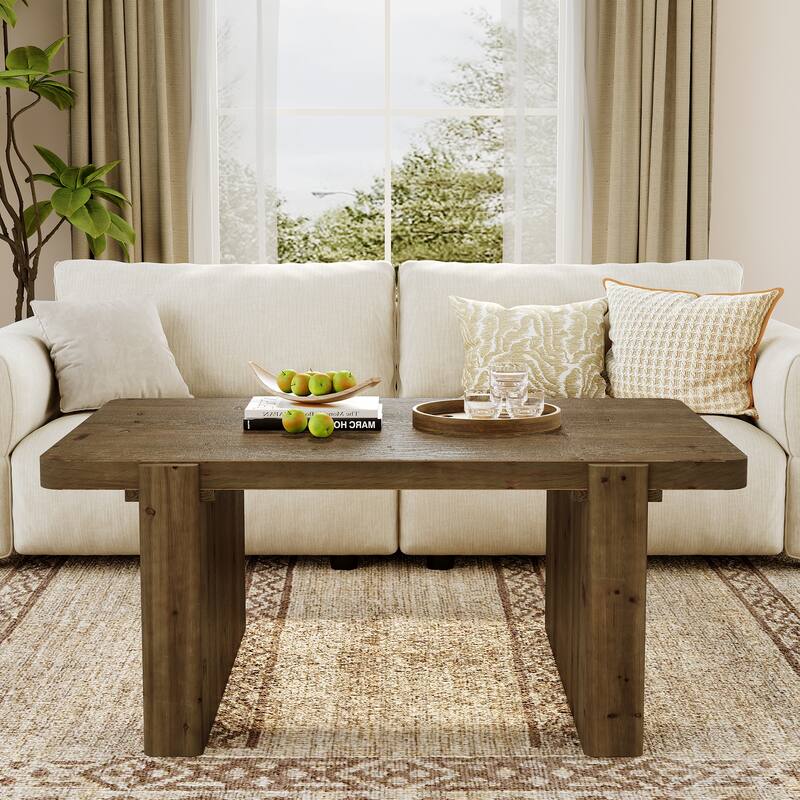 Farmhouse Coffee Table, 47-Inch Solid Wood Center Table