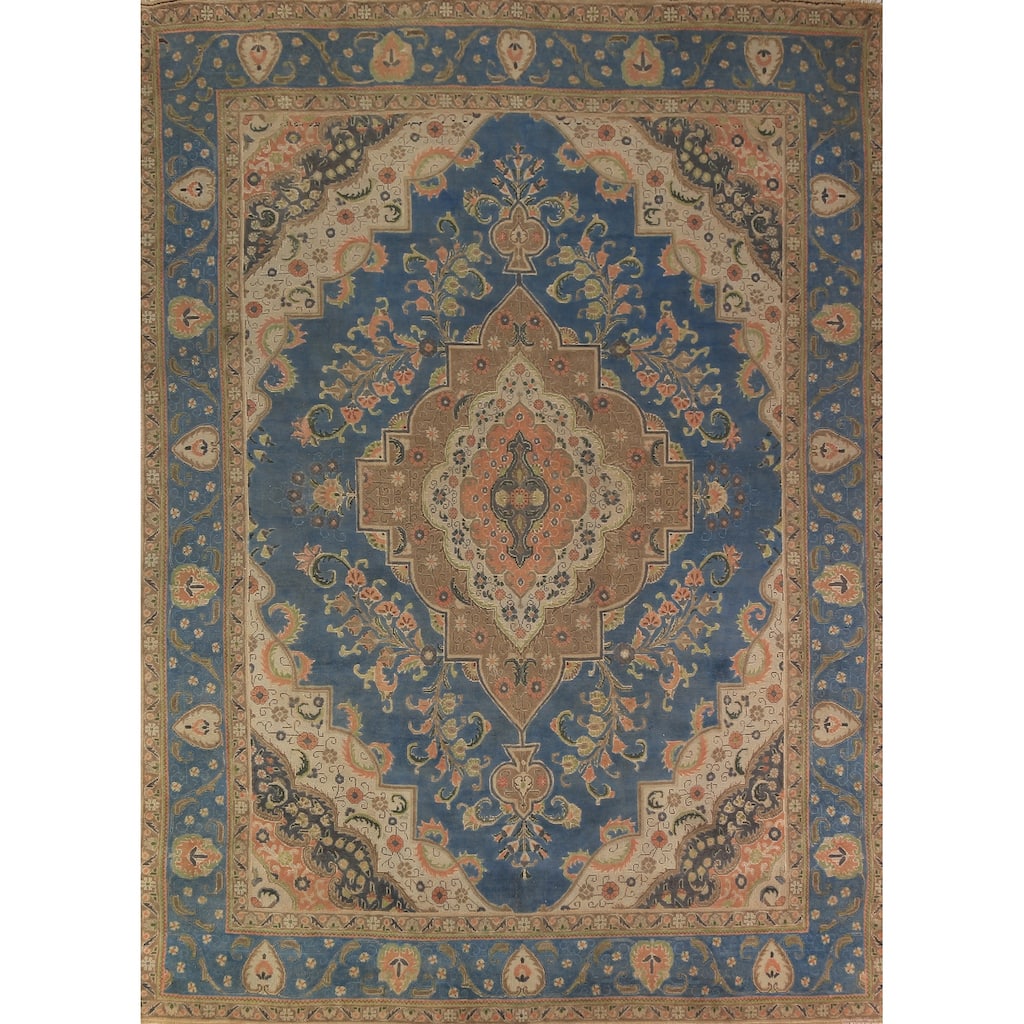 Traditional / Medallion Tabriz Persian Rug Hand-Knotted Wool Carpet - 9'3"x 12'11"