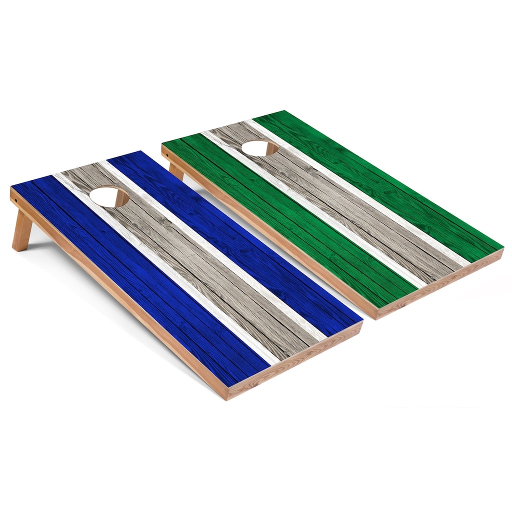 Royal and Kelly Striped Cornhole Boards with LED Lights