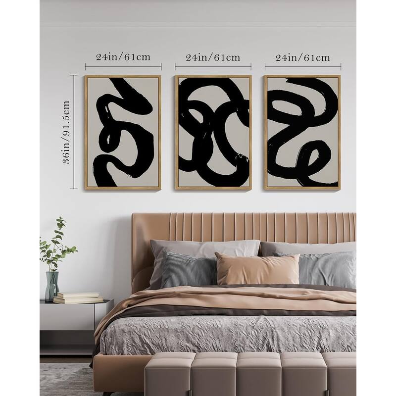 Black Abstract Wall Art Ink Wash Minimalist Lines
