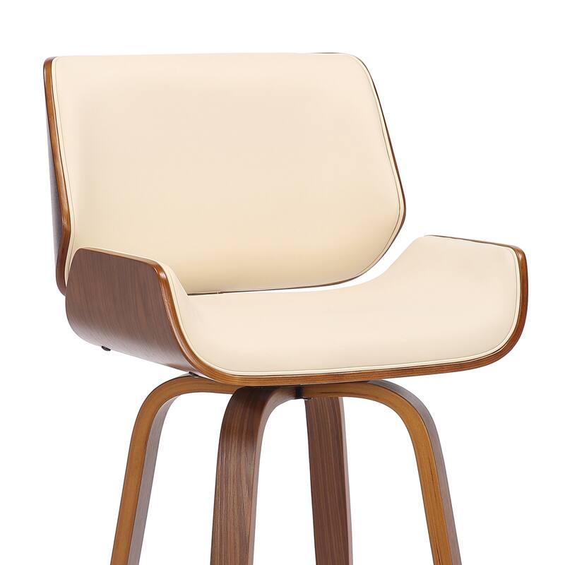 HomeRoots 42" Cream Faux Leather And Solid Wood Swivel Bar Height Chair - 20 x 42 x 20