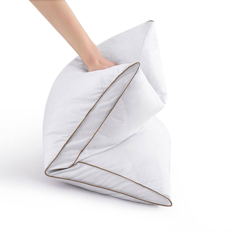 2 Pack Soft Gusseted Goose Feather Down Bed Pillows - White