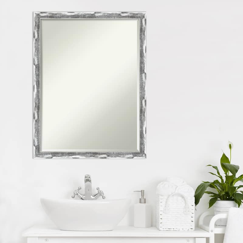 Petite Bevel Bathroom Wall Mirror - Scratched Wave Chrome Frame - Scratched Wave Chrome - 20 x 26 in