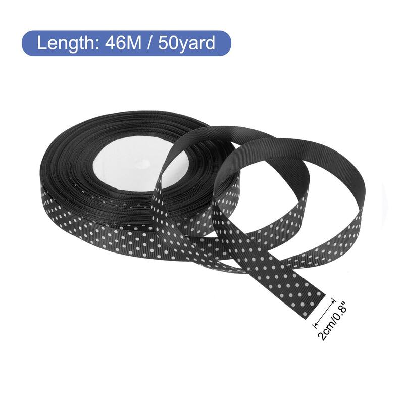 Grosgrain Ribbons with Dots Ribbon Bow Decoration - Black - 50 Yards 3/4 Inch