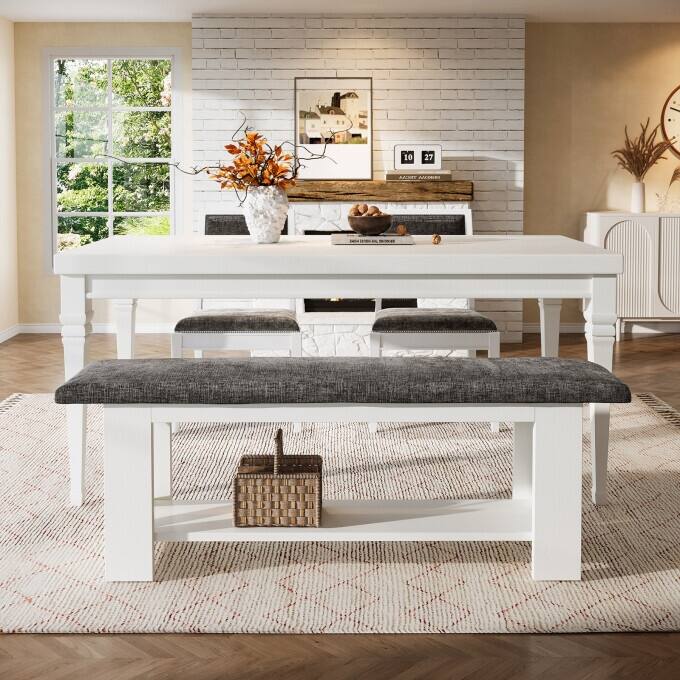 47.24" Farmhouse Dining Bench with Cushion, Wooden Kitchen Table Bench