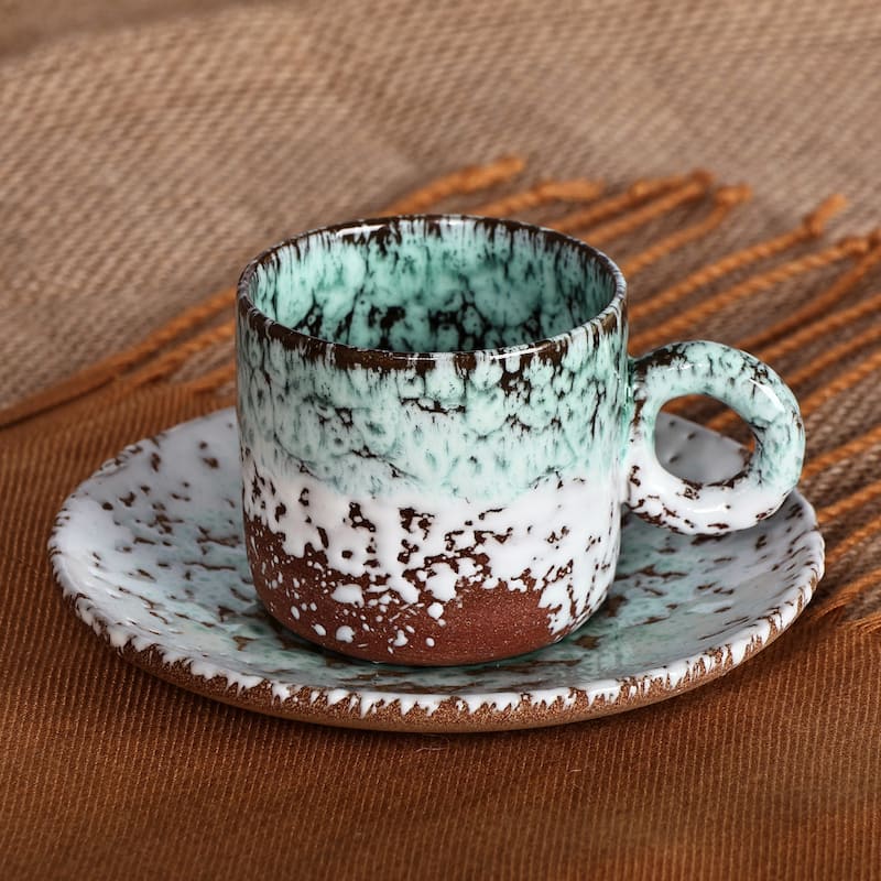 Novica Handmade Aqua Coffee Breeze Ceramic Cup And Saucer