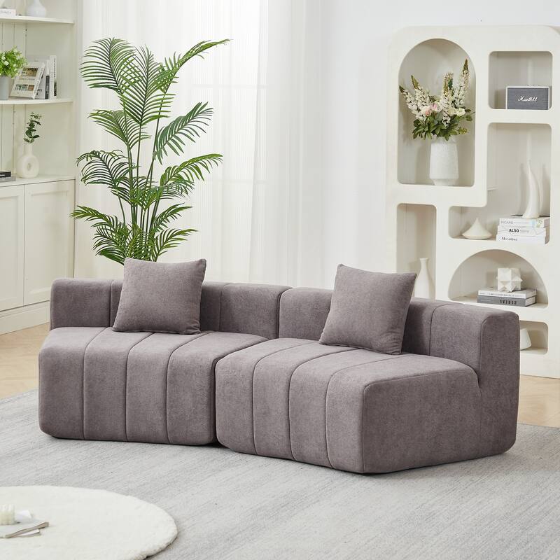 Chenille Curved Sectional Sofa with 2 Pillows,Curved Symmetrical Modular Semi Circular Sofa Sectional for bedroom, Living room