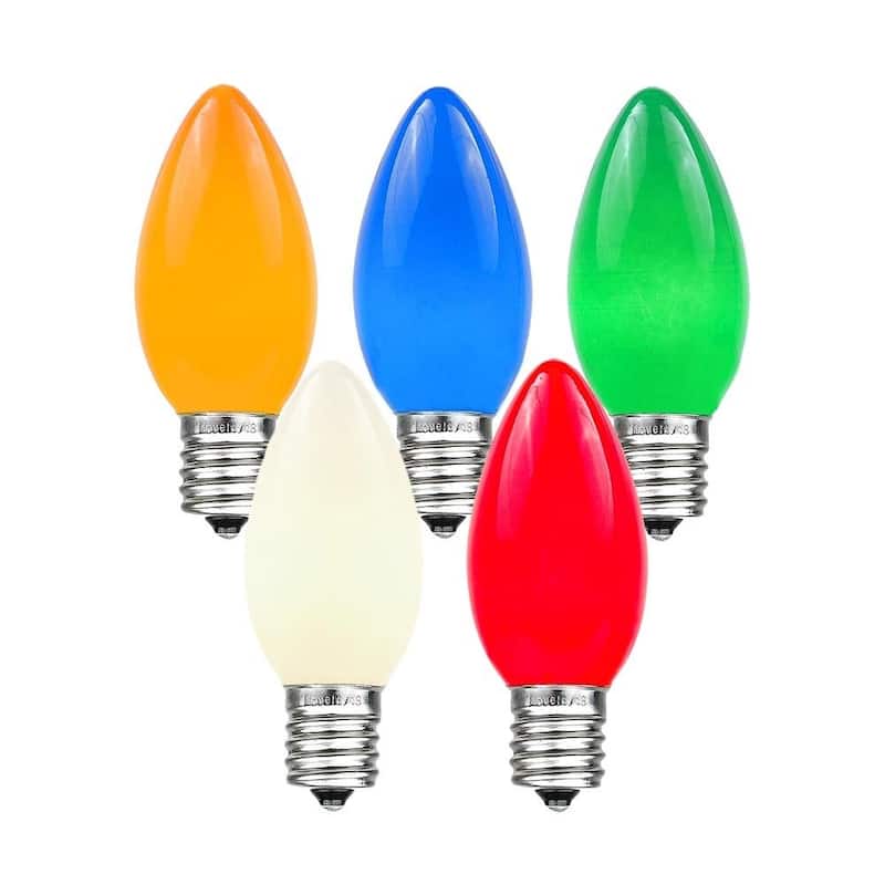 C9 Outdoor Ceramic Christmas Replacement Bulbs, C9/E17 Base - Multi