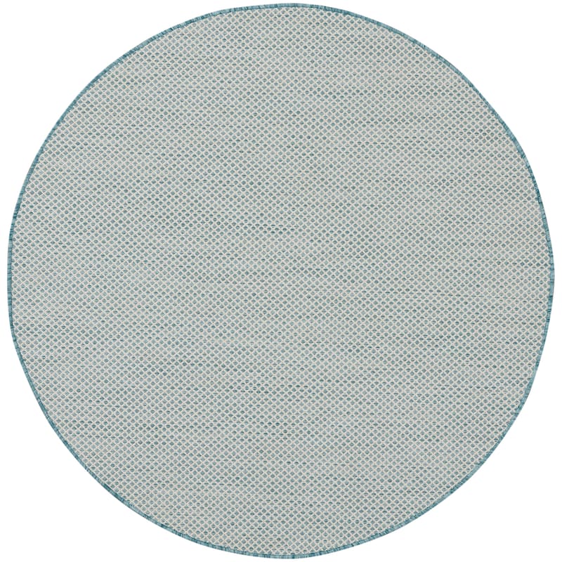 Nourison Courtyard Indoor/Outdoor Modern Geometric Area Rug - 5' x Round - Ivory/Aqua