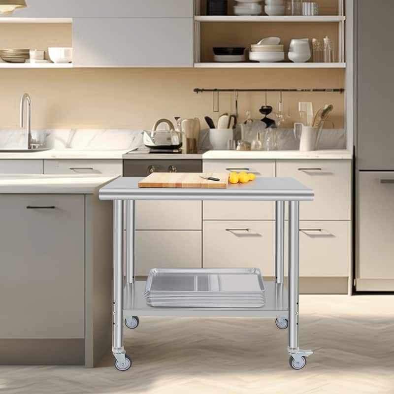 Stainless Steel Prep Table with Wheels and Undershelf