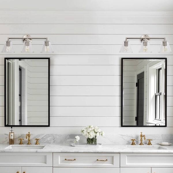 Clear Glass 3 Light Vanity Light Fixture Overstock 31806453 Satin Nickel