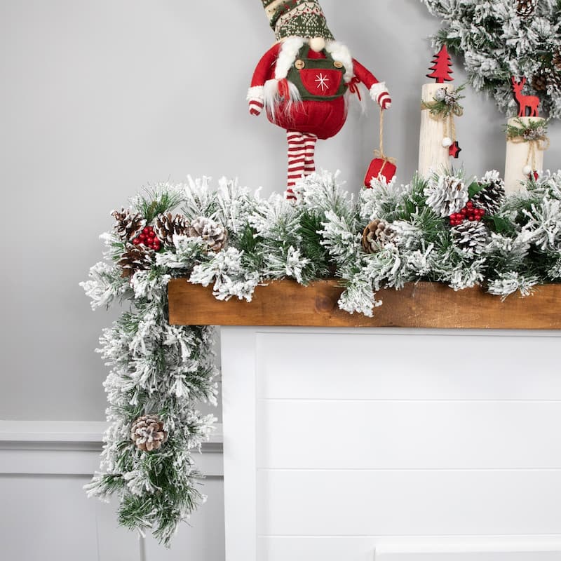 6.75'x12" Flocked Angel Pine Pine Cones Artificial Christmas Garland