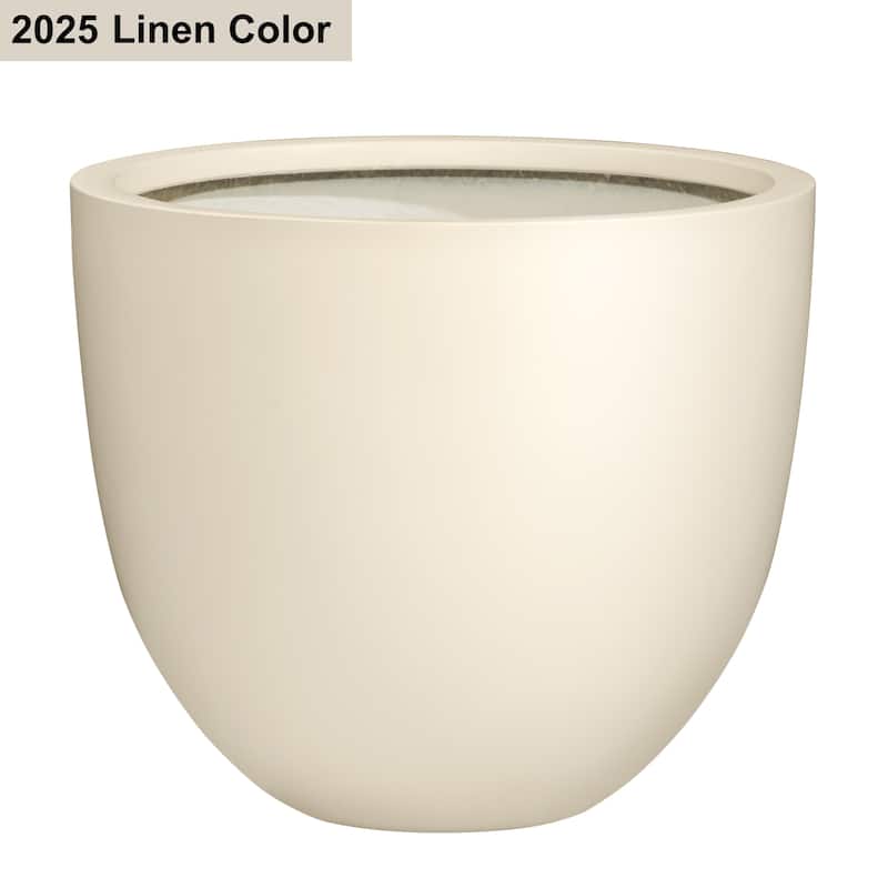 DreamPatio Long Beach Fiberstone Egg Planter for Indoor/Outdoor - 15x15x12 - Linen