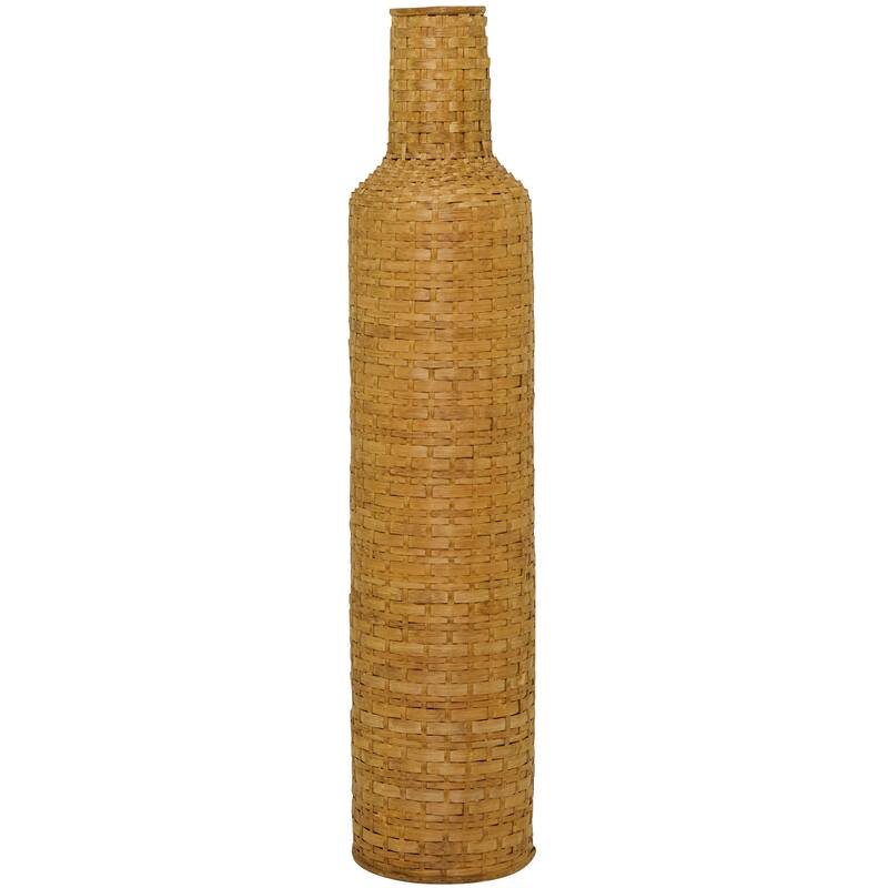 Intricately Woven Tall Bamboo Wood Floor Vase - White or Brown