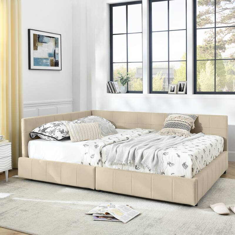 L-shaped Velvet Upholstered Daybed Tufted Sofa Bed with Soft Backrest Armrests - and Optional Corner Storage Day Bed