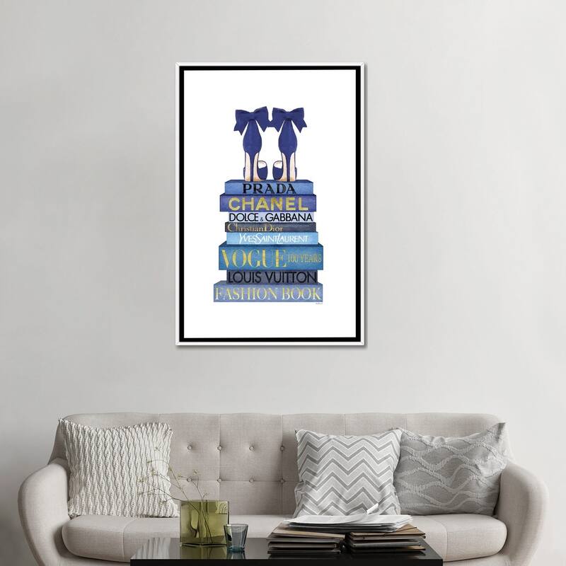 iCanvas "Tall Blue Books, Blue Shoes" by Amanda Greenwood Framed Canvas Print