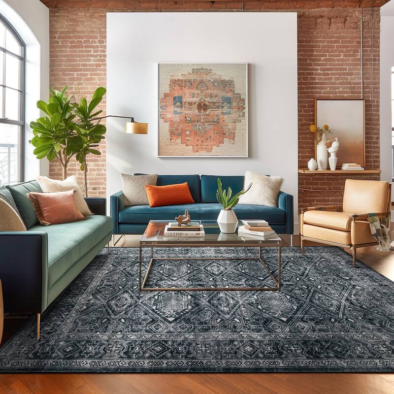 World Rug Gallery Transitional Bohemian Distressed Washable Non Slip Area Rug