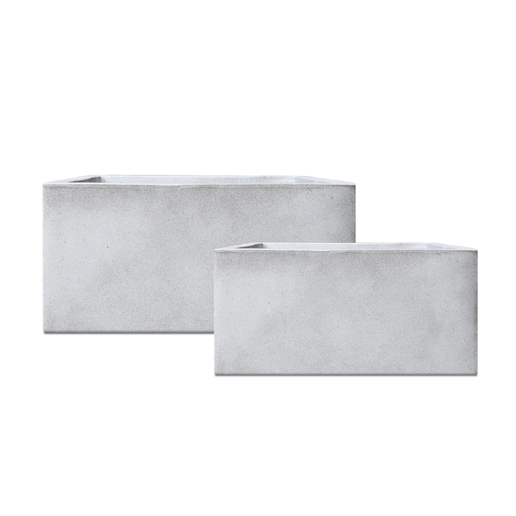 Kante 31.4", 23.6"L Rectangular Lightweight Concrete Long Low Planters (Set of 2), Outdoor/Indoor