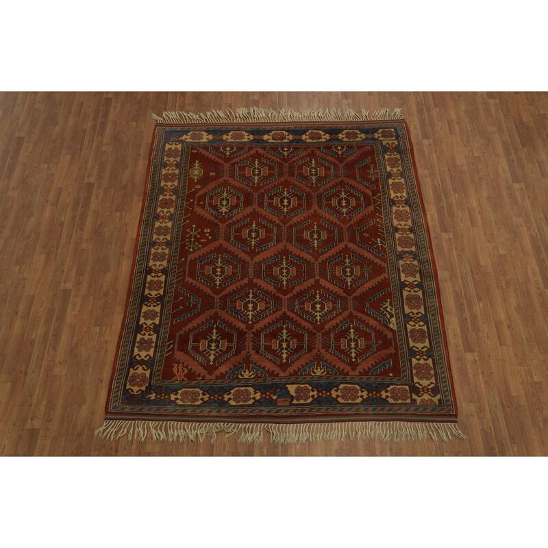 Hand Knotted Oriental 100% Wool Carpet Transitional Tribal Oranges & Rust Anatolian Area Rug - 8' 10'' X 7' 5''