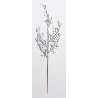 28" Glitter Twig Stem, Silver, Set of 3 - Silver