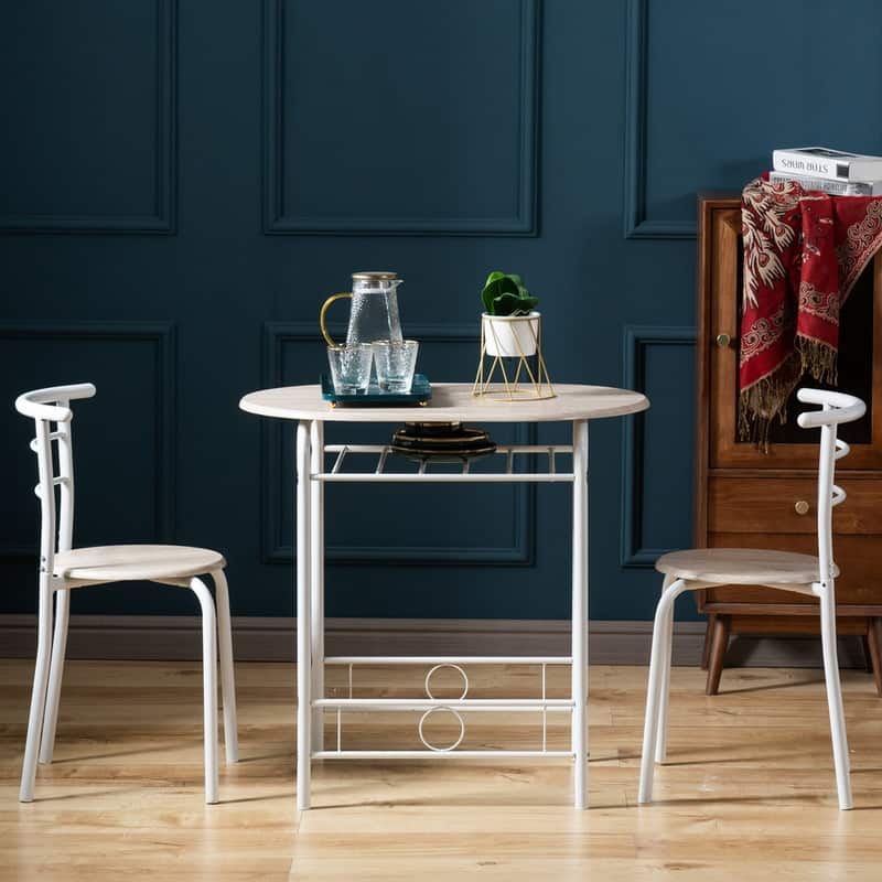 Lacquer Couples Bending Back Breakfast Table Dining Set White (Set of 3) - White