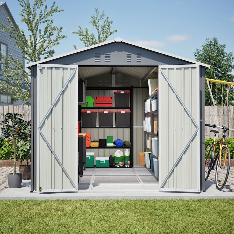 GDFStudio - Large Heavy Duty Metal Tool Storage with Lockable Doors for Easy Access, Storage for Backyard Garden Patio Lawn