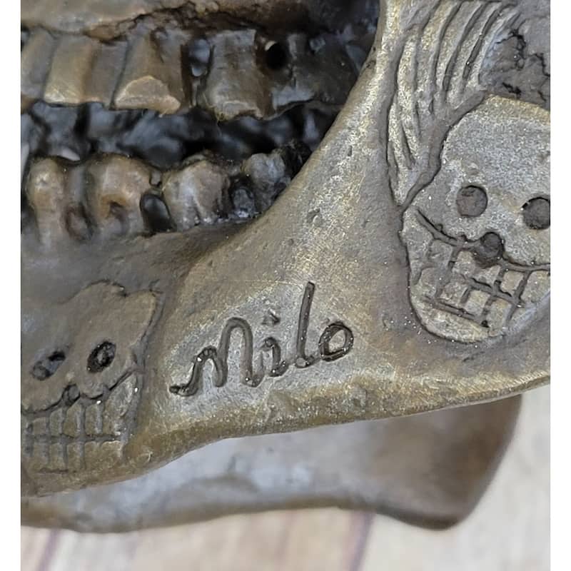 Dios De Los Muertes Day Of The Dead Decorative Bronze Metal Skull Sculpture Statue Marble Base 14 Inches X 10 Inches