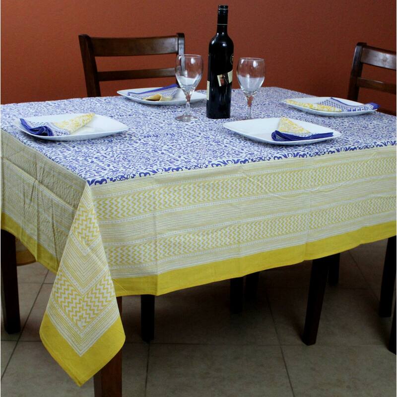 Chateau French Country Cotton Geometric Floral Tablecloth Collection - 72 x 72 in - Blue