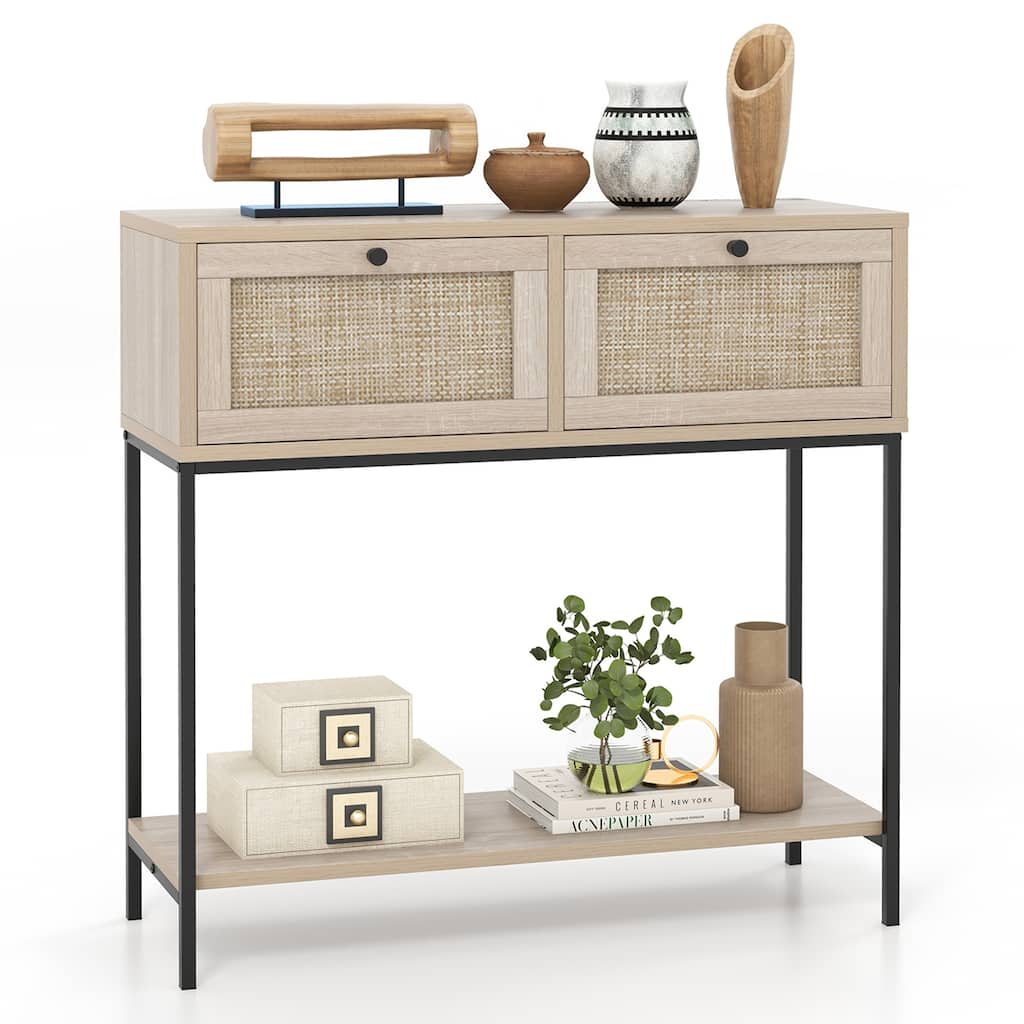 Gymax Console Table Entryway Table Long Sofa Side Table w/ Open Shelf