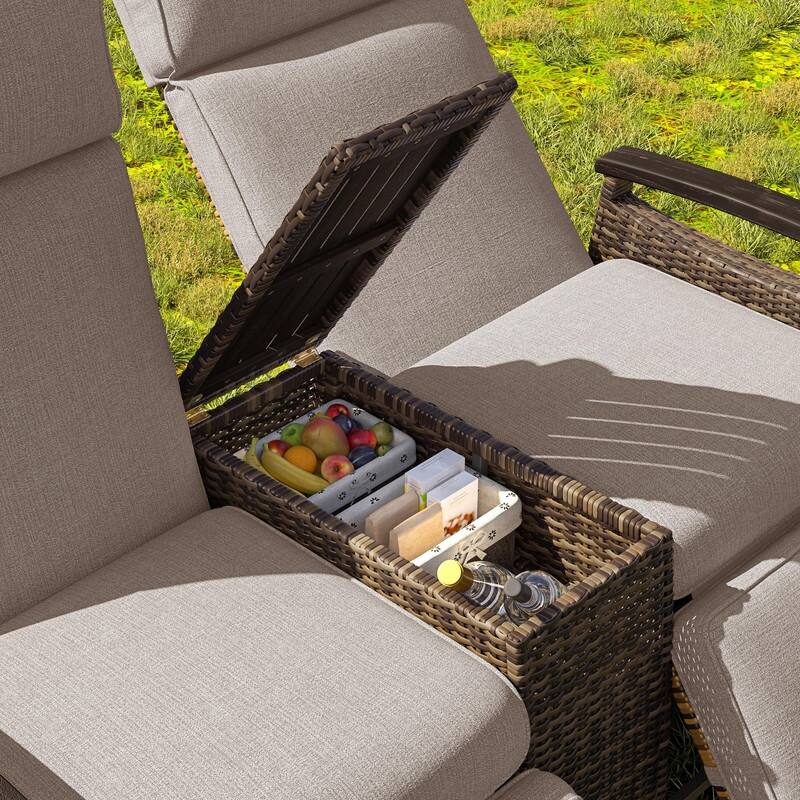 Patio Recliner Loveseat Chair Set with Adjustable Backrest for Comfortable Outdoor Relaxation