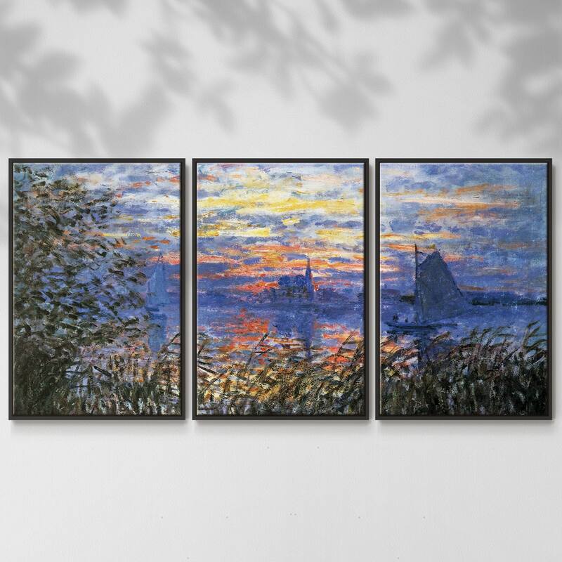 Sunset on the Seine by Monet - Multi Piece Framed Canvas