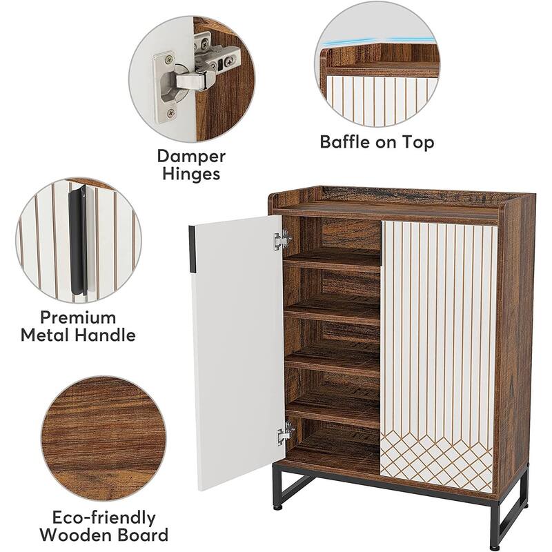 Sturdy 5-Tier Wood Shoe Cabinet with Doors for Entryway Hallway