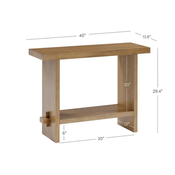 dimension image slide 4 of 5, Nathan James Virgo Farmhouse 2-Tier Console Table in Wire-Brushed Wood Finish
