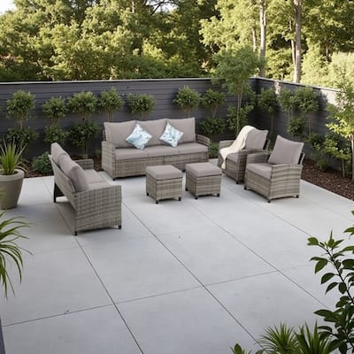 6-Piece Outdoor Patio Sofa Set with Cushions and Ottomans, All-Weather PE Wicker Sectional Conversation Furniture